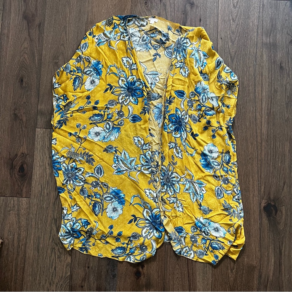 Xhilaration Floral Cardigan Yellow Blue Size M/L